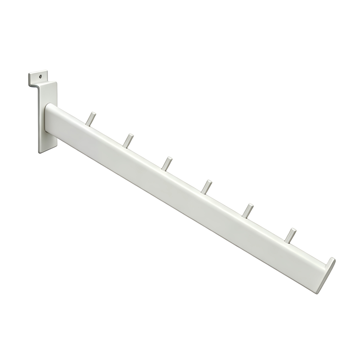Bras incliné blanc L 36 cm 6 picots pour panneau rainuré - Bras