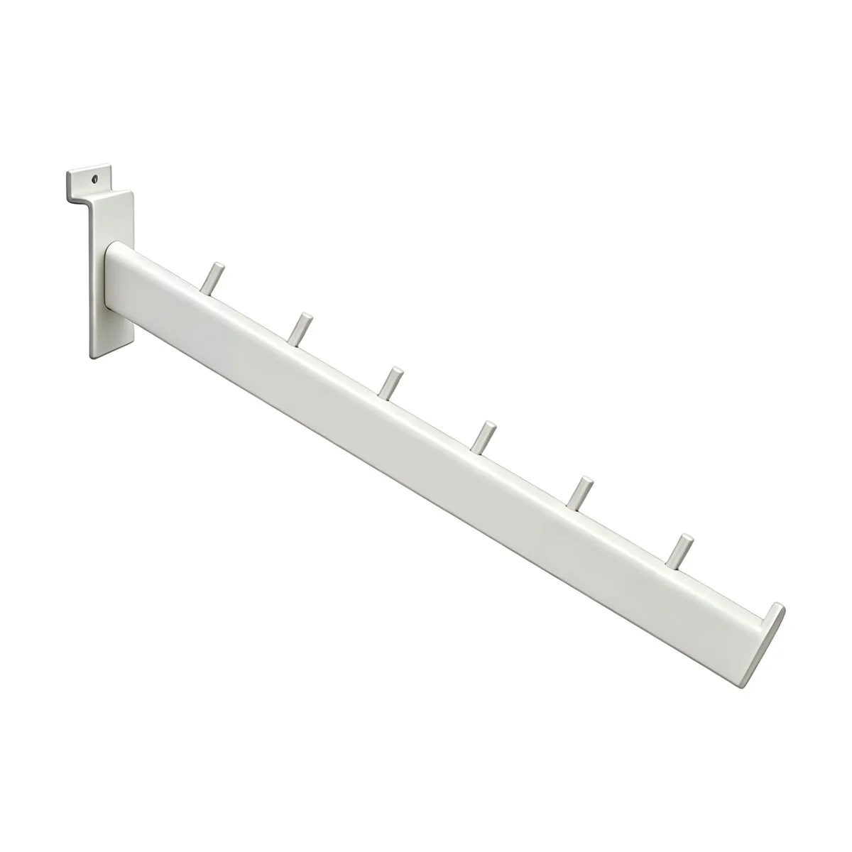 Bras incliné blanc L 36 cm 6 picots pour panneau rainuré - Bras