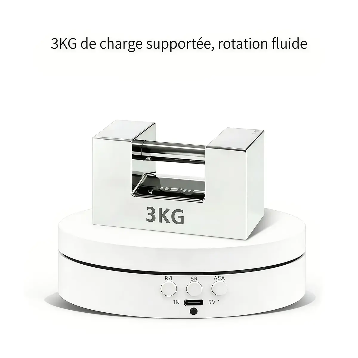 Plateau rotatif électrique 360° ø 13,8 cm 3 kg – Plateau tournant 360° - Présentoir rotatif - Blanc - Présentoirs divers-3