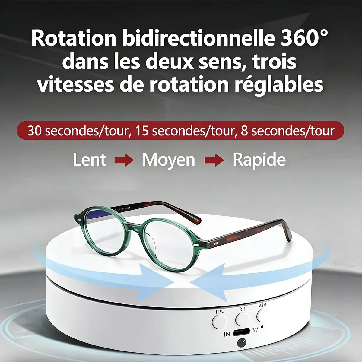 Plateau rotatif électrique 360° ø 13,8 cm 3 kg – Plateau tournant 360° - Présentoir rotatif - Blanc - Présentoirs divers-4