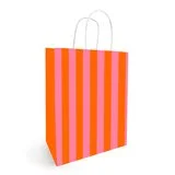 Sac kraft à rayures rose / orange 18 + 8 x 22 cm 90 g/m² - Sac cadeau - Sac papier - Paquet de 50 - Sacs kraft à motifs