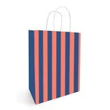 Sac kraft à rayures bleu / rose 23 + 12 x 30 cm 90 g/m² - Sac cadeau - Sac papier - Paquet de 50 - Sacs kraft à motifs