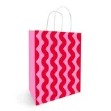 Sac kraft à rayures wavy rose / fuchsia 18 + 8 x 22 cm 90 g/m² - Sac cadeau - Sac papier - Paquet de 50 - Sacs kraft à motifs