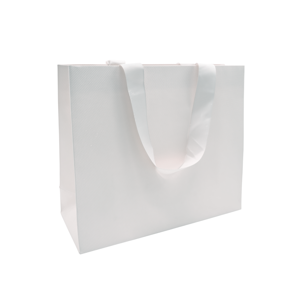 Sac papier blanc gaufré avec poignées en ruban blanc L.19 x P.8 x H.15 cm - Sacs kraft luxe