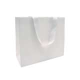 Sac papier blanc gaufré avec poignées en ruban blanc L.19 x P.8 x H.15 cm - Sacs kraft luxe
