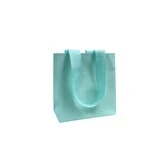 Sac papier bleu gaufré avec poignées en ruban bleu L.12 x P.6 x H.12 cm, lot de 20 - Sacs kraft luxe