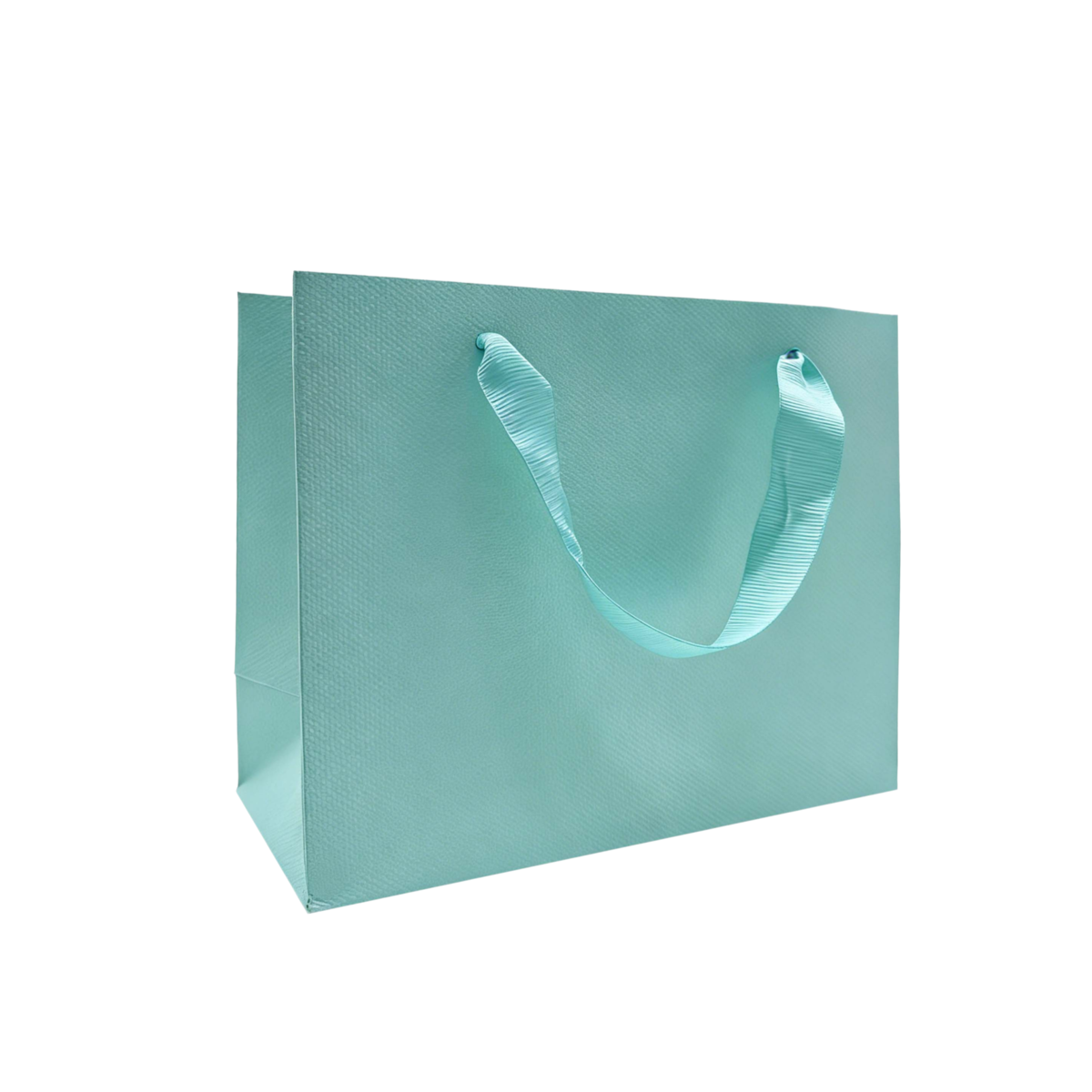 Sac papier bleu gaufré avec poignées en ruban bleu L.19 x P.8 x H.15 cm, lot de 20 - Sacs kraft luxe
