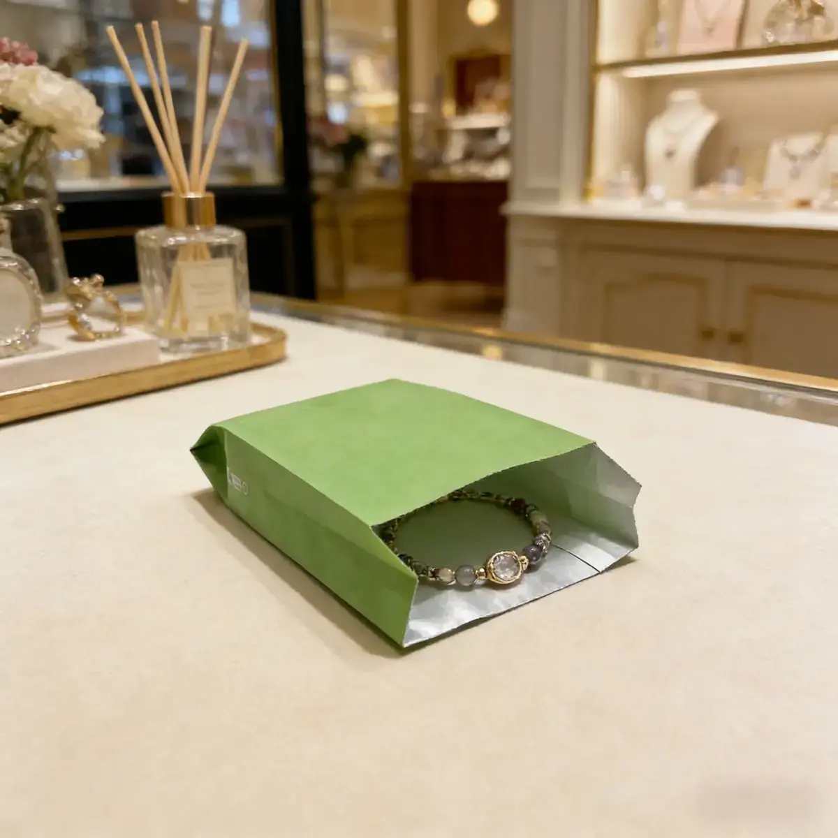 Pochette cadeau kraft vergé vert amande 12 x 4,5 x 21 cm - Sachet kraft - Lot de 250 - Pochettes cadeaux unies-2