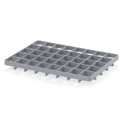 Séparateur pour bac Euro 60 x 40 cm 40 compartiments gris argenté - Bacs plastique à parois et fond pleins
