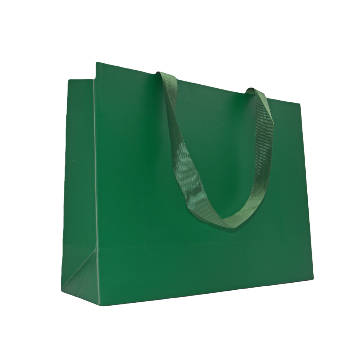 Sac papier gaufré pelliculé mat Vert avec poignées ruban 32 x 11 x 25 cm - Paquet de 20 - Sacs pelliculés unis, poignées ruban
