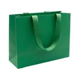 Sac papier gaufré pelliculé mat Vert avec poignées ruban 32 x 11 x 25 cm - Paquet de 20