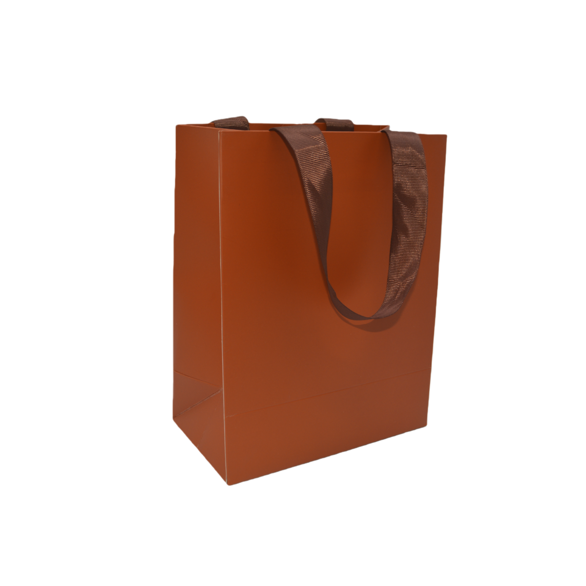 Sac papier pelliculé mat Marron avec poignées ruban 18 x 10 x 23 cm - Paquet de 20 - Sacs pelliculés unis, poignées ruban