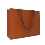 Sac papier pelliculé mat Marron avec poignées ruban 32 x 11 x 25 cm - Paquet de 20 - Sacs pelliculés unis, poignées ruban