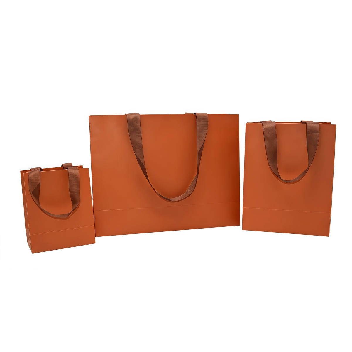 Sac papier pelliculé mat Marron avec poignées ruban 32 x 11 x 25 cm - Paquet de 20 - Sacs pelliculés unis, poignées ruban-2