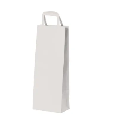 Sac bouteille kraft blanc poignées plates 14 x 9 x 36 cm 100 g/m² – Sac cadeau bouteille – 1 bouteille - Paquet de 250 - Sacs bouteilles