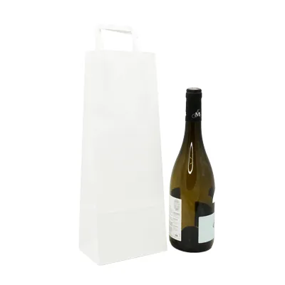 Sac bouteille kraft blanc poignées plates 14 x 9 x 36 cm 100 g/m² – Sac cadeau bouteille – 1 bouteille - Paquet de 250 - Sacs bouteilles-3