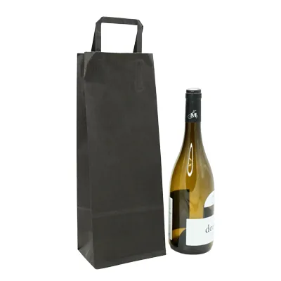 Sac bouteille kraft noir poignées plates 14 x 9 x 36 cm 100 g/m² – Sac cadeau bouteille – 1 bouteille - Paquet de 250 - Sacs bouteilles-3
