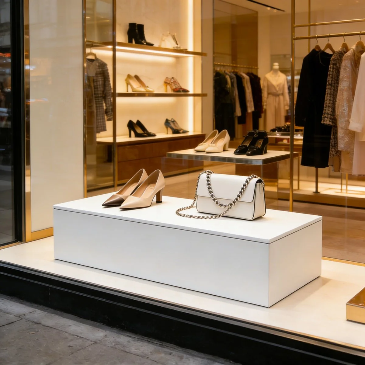 Podium vitrine bois blanc 120 x 50 x 25 cm - Socle vitrine - Podium de présentation magasin - Podiums de présentation, Présentoirs 3 niveaux-2