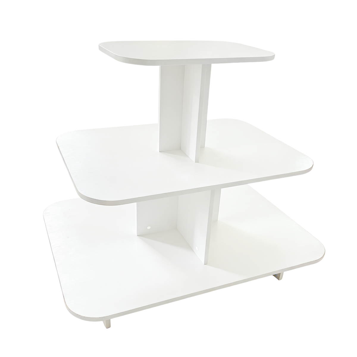 Présentoir 3 niveaux ovale bois blanc 120 x 90 x 106 cm - Présentoir central - Présentoir pyramide - Podiums de présentation, Présentoirs 3 niveaux