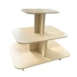 Présentoir 3 niveaux ovale chêne 120 x 90 x 106 cm - Présentoir central - Présentoir pyramide - Podiums de présentation, Présentoirs 3 niveaux