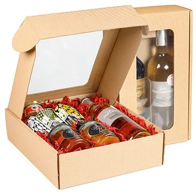 Boîte kraft avec fenêtre 29,5 x 33,5 x 9 cm - Boîte cadeau kraft - Brun - Lot de 10 - Boites cadeaux carton pliables-3