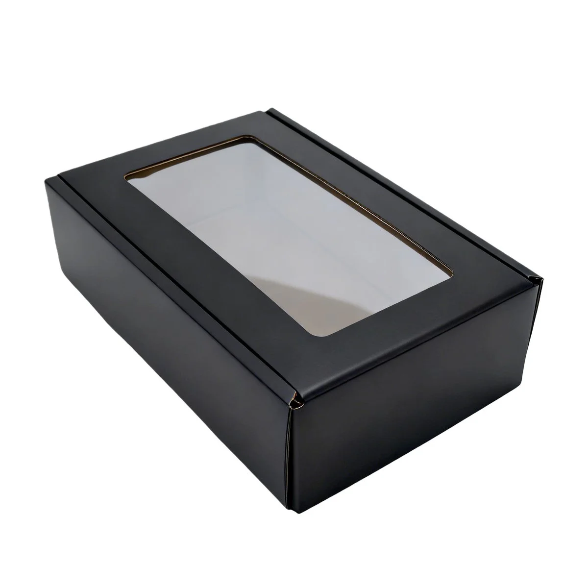 Boîte kraft avec fenêtre 20 x 33,5 x 9 cm - Boîte cadeau kraft - Noir - Lot de 10 - Boites cadeaux carton pliables
