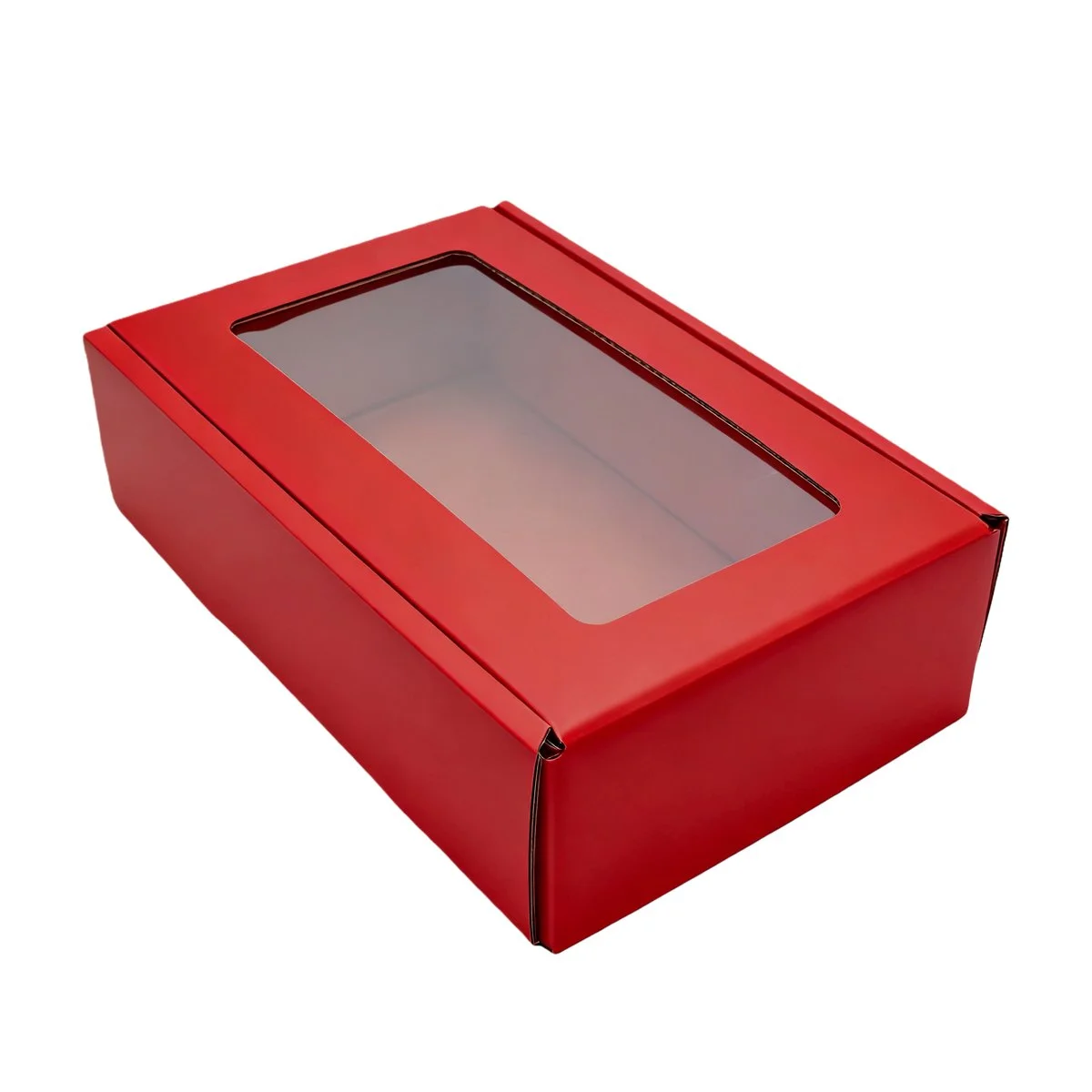 Boîte kraft avec fenêtre 20 x 33,5 x 9 cm - Boîte cadeau kraft - Rouge - Lot de 10 - Boites cadeaux carton pliables