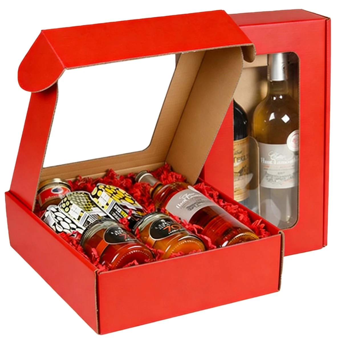 Boîte kraft avec fenêtre 20 x 33,5 x 9 cm - Boîte cadeau kraft - Rouge - Lot de 10 - Boites cadeaux carton pliables-2