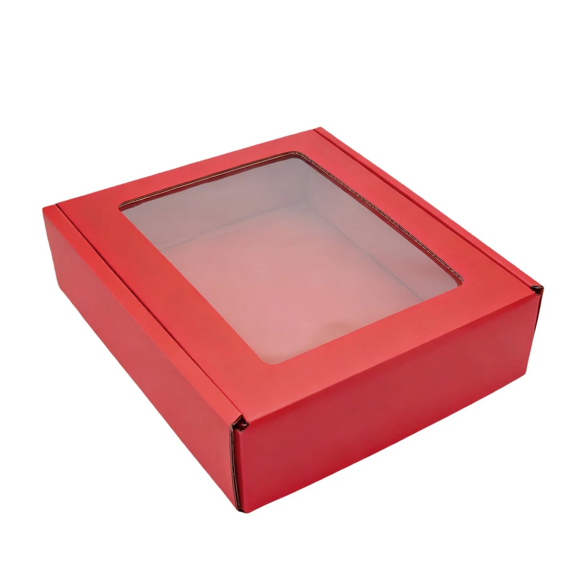 Boîte kraft avec fenêtre 29,5 x 33,5 x 9 cm - Boîte cadeau kraft - Rouge - Lot de 10 - Boites cadeaux carton pliables