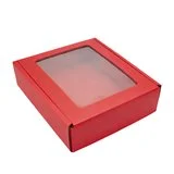 Boîte kraft avec fenêtre 29,5 x 33,5 x 9 cm - Boîte cadeau kraft - Rouge - Lot de 10 - Boites cadeaux carton pliables