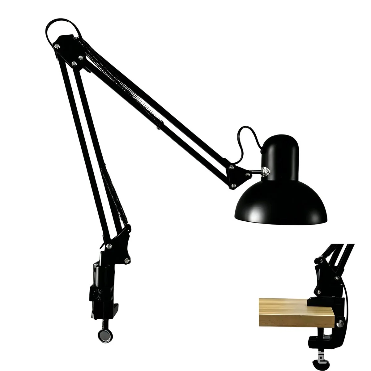 Lampe de bureau architecte métal noire ø 20 x H 85 cm – Base lestée ou pince – Ampoule E27 7 W - Luminaires bureau, Ergonomie bureautique -2