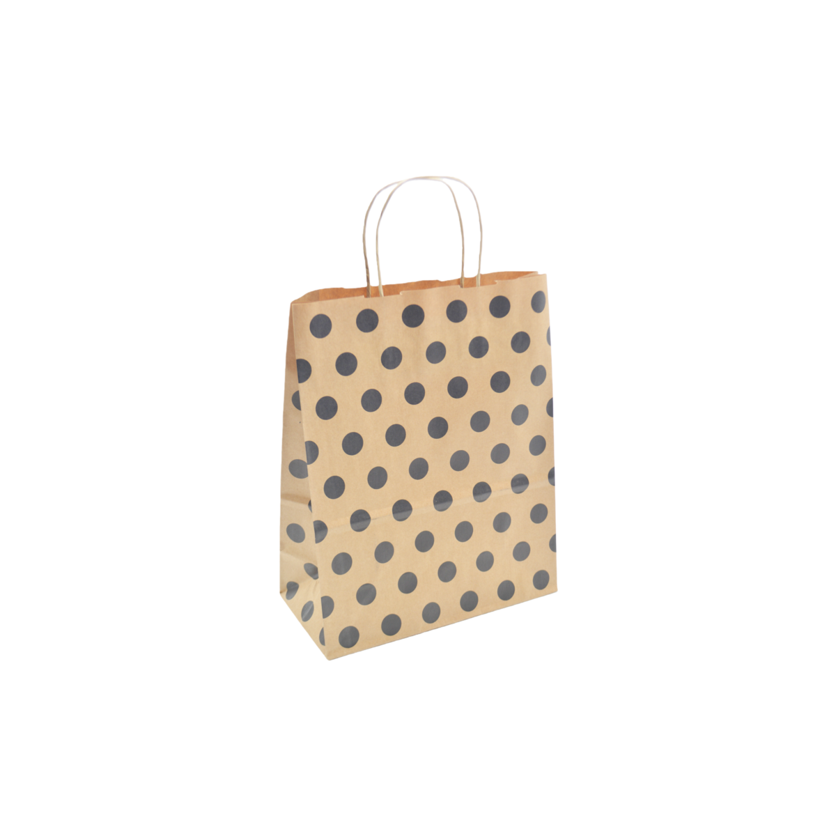 Sac kraft brun à pois noirs, poignées torsadées L.19 x P.8 x H.24 cm - paquet de 100  - Sac papier - Sacs kraft à motifs