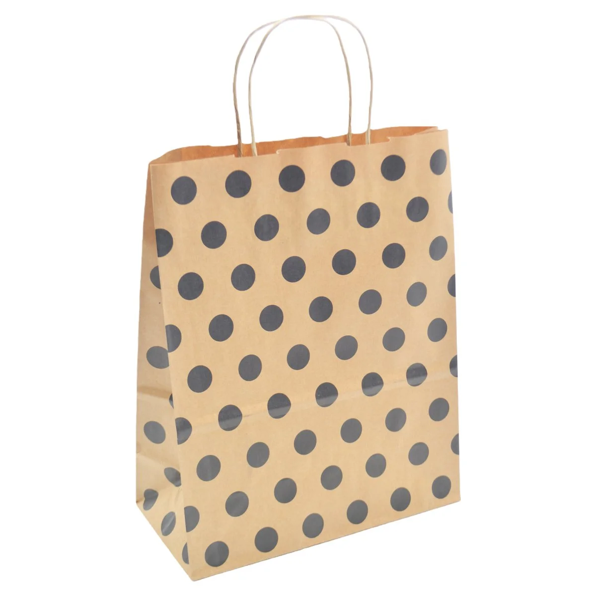 Sac kraft brun à pois noir poignées torsadées 35 + 14 x 45 cm 100 g/m² - Sac papier - Paquet de 100 - Sacs kraft à motifs