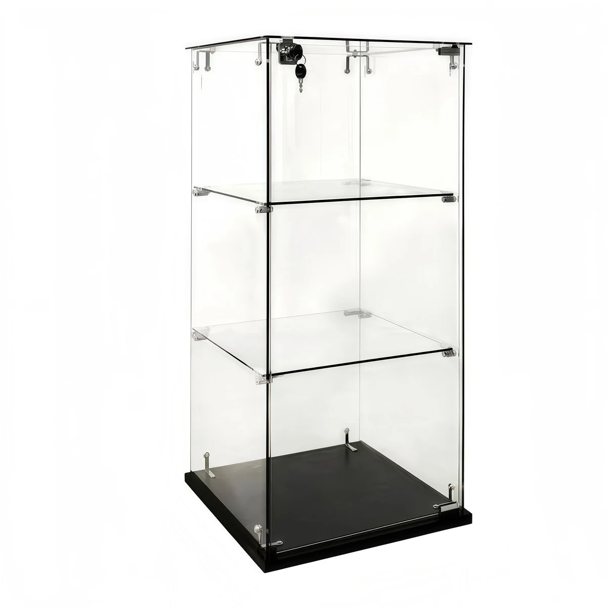 Vitrine comptoir en verre trempé socle noir 2 tablettes 40 x 40 x 85 cm - Vitrine d’exposition - Vitrines de comptoir