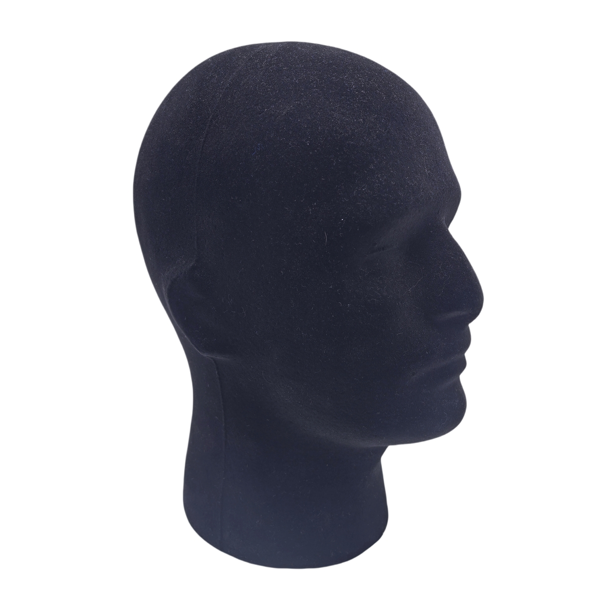 Tête mannequin homme polystyrène floqué velours noir H 28 cm – Tête d'exposition pour chapeau, casquette et perruque – Tour de tête 54 cm - Têtes mannequin, têtes à perruque