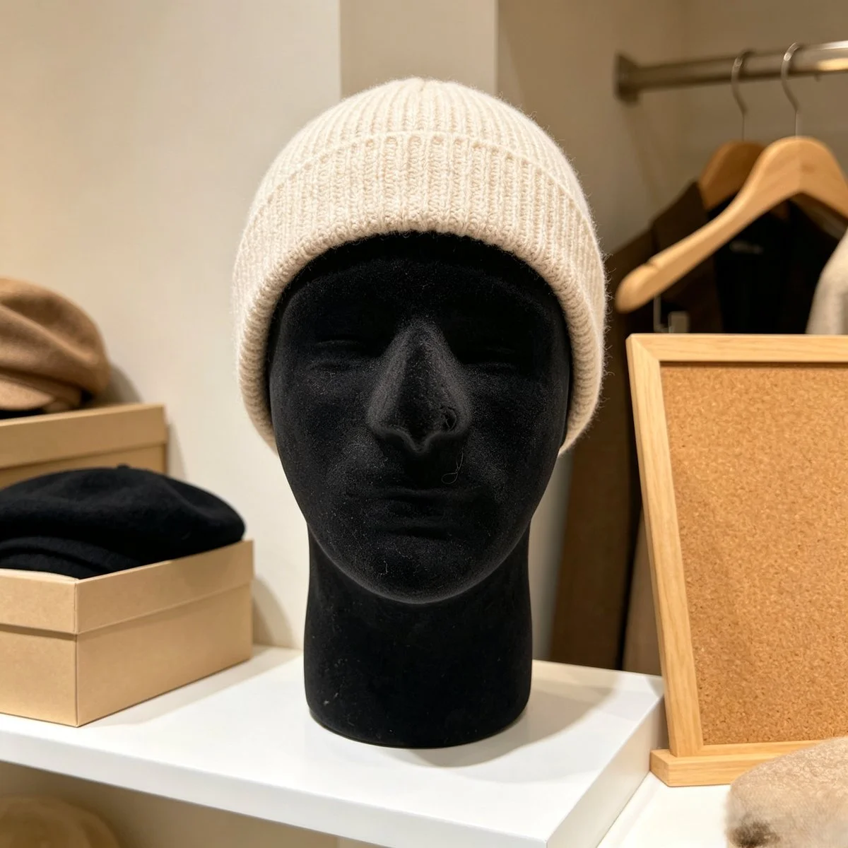 Tête mannequin homme polystyrène floqué velours noir H 28 cm – Tête d'exposition pour chapeau, casquette et perruque – Tour de tête 54 cm - Têtes mannequin, têtes à perruque-4