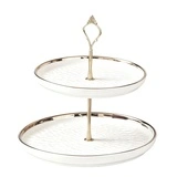 Présentoir 2 niveaux en céramique ø 25,5 / 20 x H 25 cm – Serviteur 2 niveaux – Présentoir de comptoir - Blanc / Or - Présentoirs divers