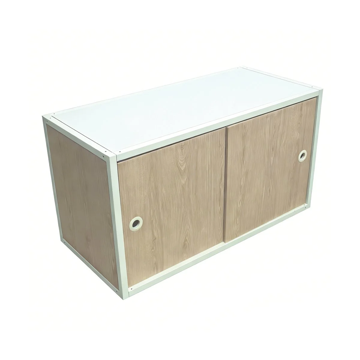 Caisson portes coulissantes métal 80 x 40 x 43,5 cm – Module de rangement pour étagère magasin - Blanc / Chêne clair - Étagères magasins, Présentoirs bois