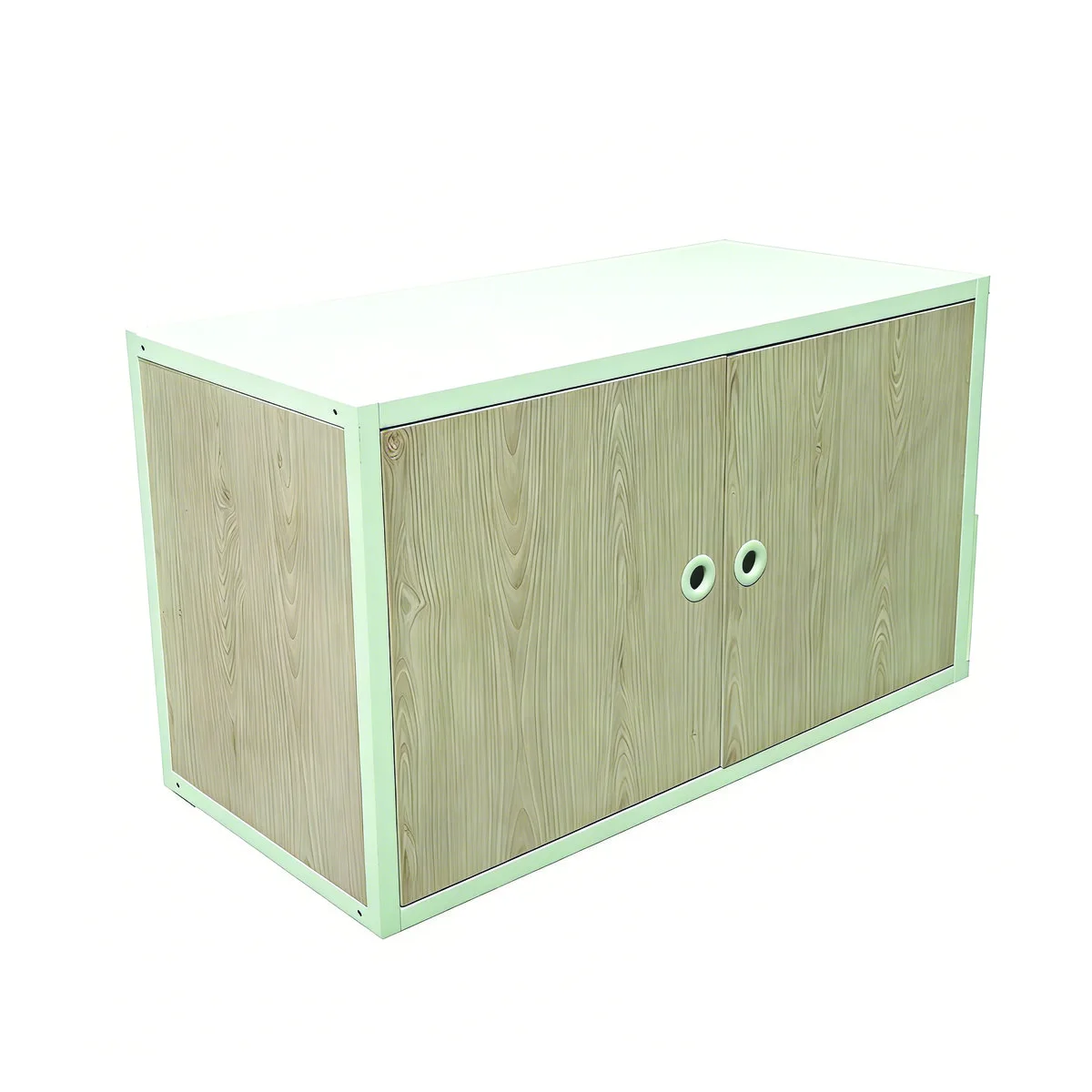 Caisson 2 portes métal 80 x 40 x 43,5 cm – Module de rangement pour étagère magasin - Blanc / Chêne clair - Étagères magasins, Présentoirs bois