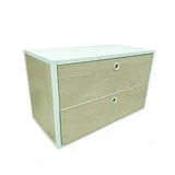 Caisson 2 tiroirs métal 80 x 40 x 43,5 cm – Module de rangement pour étagère magasin - Blanc / Chêne clair - Étagères magasins, Présentoirs bois