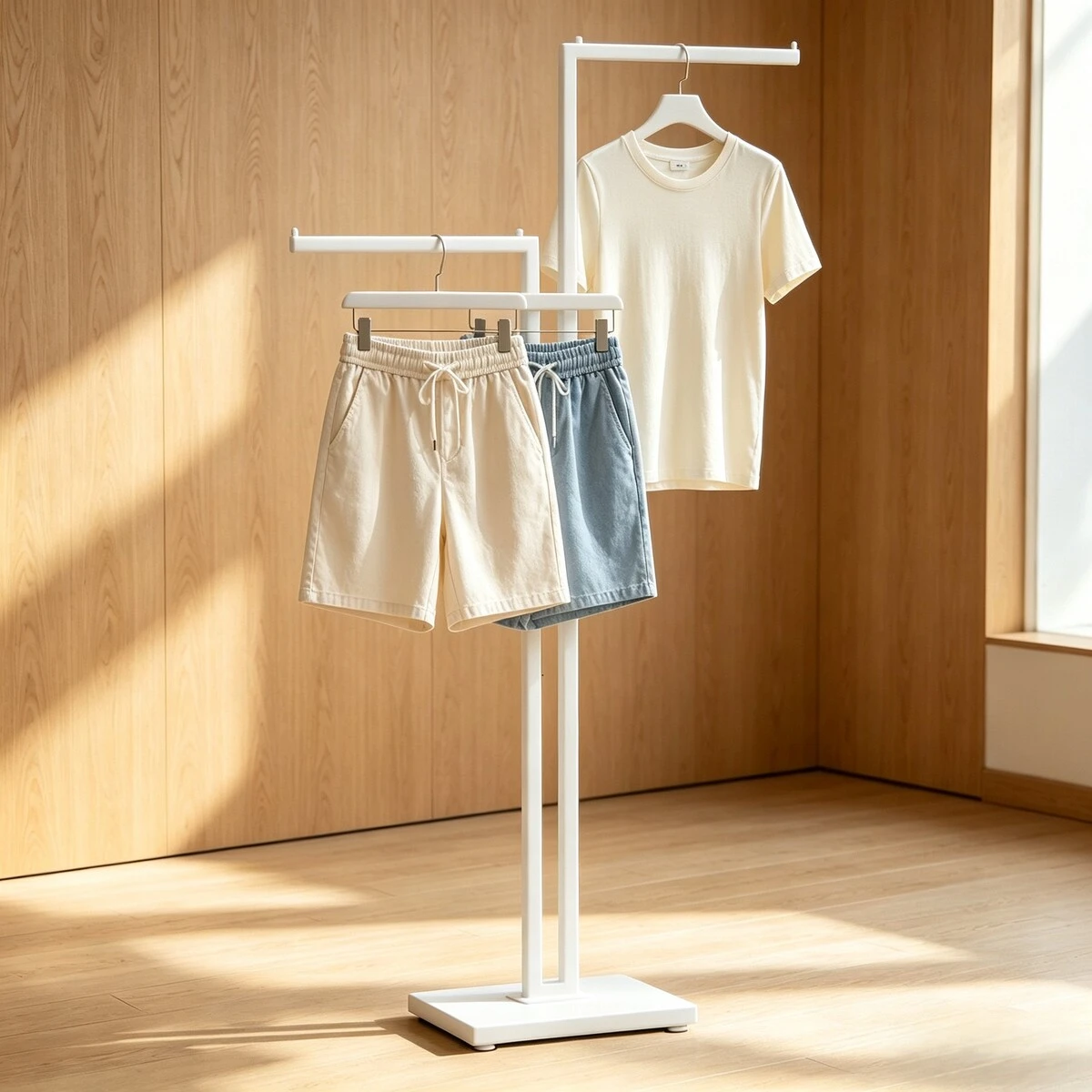 Portant multi bras 2 bras décalés H 126 à 180 cm métal - Portant vêtement multi bras - Blanc sablé - Portants à vêtements multibras-2
