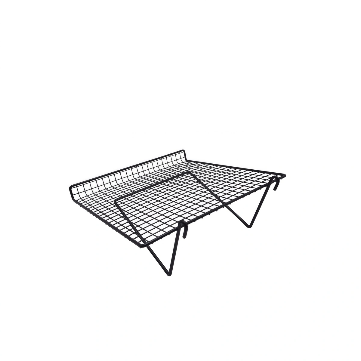 Tablette fil inclinée pour présentoir grille 35 x 35 cm - Tablette pour grille d'exposition - Noir - Tablettes, Corbeilles et Porte visuels pour grilles-2