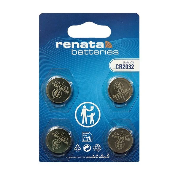 Pile bouton lithium CR2032 Renata 3V 260 mAh – Lot de 4 piles plates ø 20 x 3,2 mm - Piles