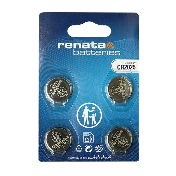Pile bouton lithium CR2025 Renata 3V 165 mAh – Lot de 4 piles plates fines ø 20 x 2,5 mm - Piles