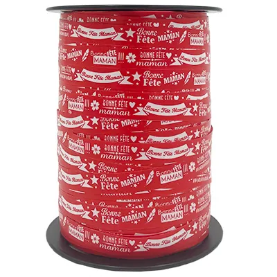 Bolduc Bonne fête Maman rouge et blanc 10 mm x 225 m – Ruban cadeau fête des Mères - Bolducs imprimés, Bolducs à motifs