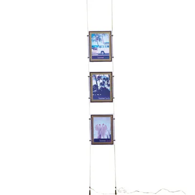 Kit affichage LED sur câble 3 x format A4 vertical - Module porte-affiche A4 - Porte-visuels muraux - à suspendre