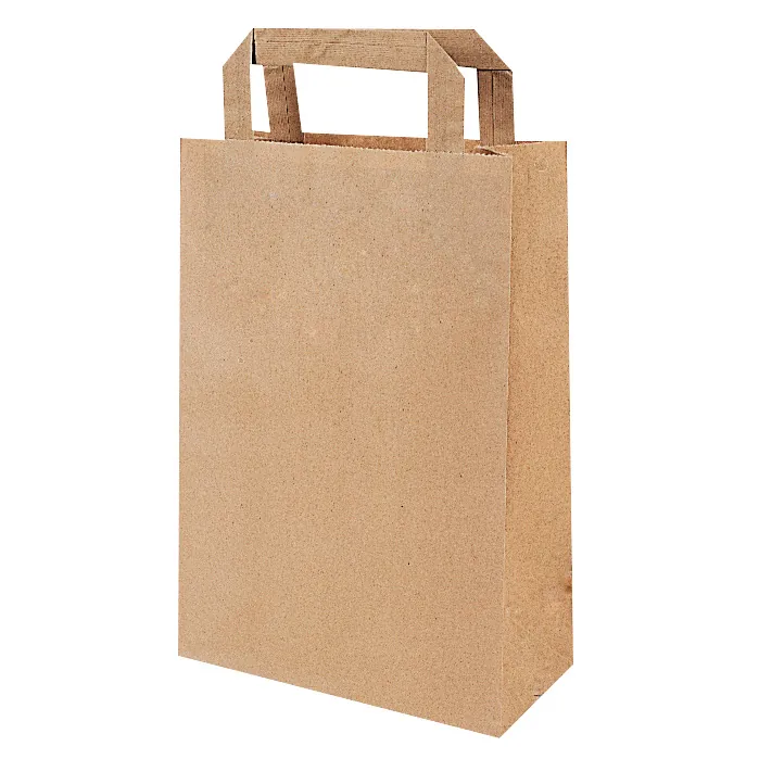 Sacs papier kraft brun poignées plates 22+12x28 cm - Sac papier kraft - Paquet de 50 - Sacs kraft brun poignées plates
