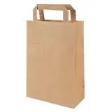 Sacs papier kraft brun poignées plates 22+12x28 cm - Sac papier kraft - Paquet de 50 - Sacs kraft brun poignées plates