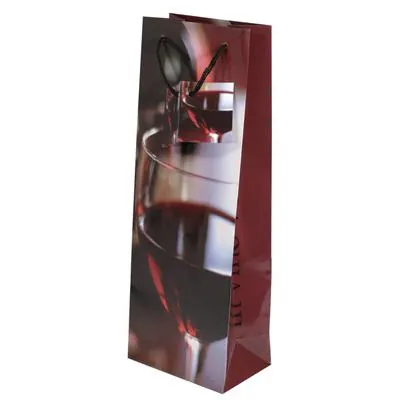 Sac bouteille papier imprimé bordeaux poignées cordelières 13 x 8,5 x 36 cm - Sac cadeau bouteille - 1 bouteille - Paquet de 20 - Sacs bouteilles