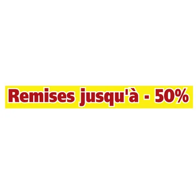 Affiche promo Remises jusqu'à -50% 165 x 20 cm jaune / rouge - Affiches Destockage / Liquidation
